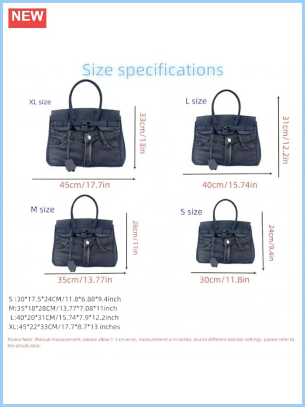 Large Denim Tote Bag for Women, Satchel Hobo Shoulder Purse, Travel Beach Daily